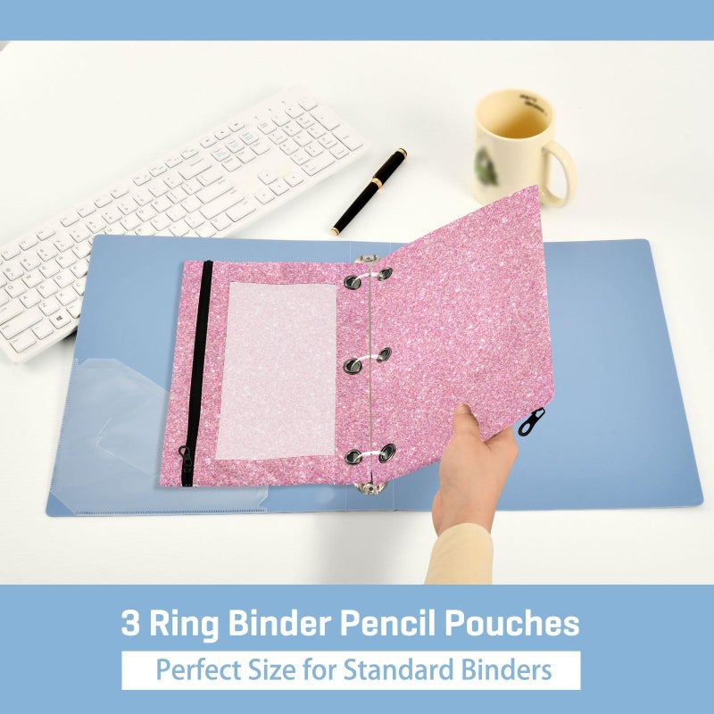 Kcldeci Pencil Pouch for 3 Ring Binder  Pink Glitter Binder Pouches with Zipper Bulk  Pen Holder Case with Clear Window School Class Office Organizers  2Pack - Image 5